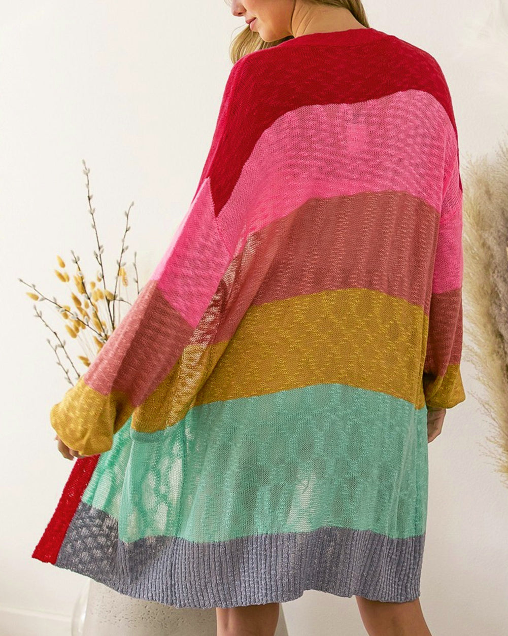 Color Block Patchwork Open Front Cardigan