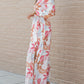 Tropical Plant Print Long Sleeve Wrap V-Neck Slit Maxi Dress
