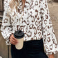 Leopard Print Split Neck Balloon Sleeve Blouse