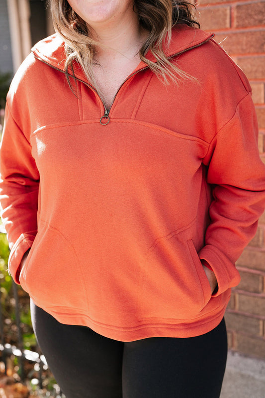 O-ring Zipper Pocketed Plus Size Sweatshirt