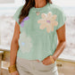 Multi Crochet Flower Knit Short Sleeve Sweater Tops