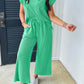 Solid Corded Knit Short Sleeve T Shirt and Wide Leg Pants Set