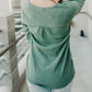 Green Ribbed V Neck Long Sleeve Top