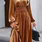 Wrap V Neck Smocked High Waist Velvet Midi Dress