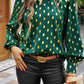 Twisted Mock Neck Cut out Dotted Bishop Sleeve Blouse