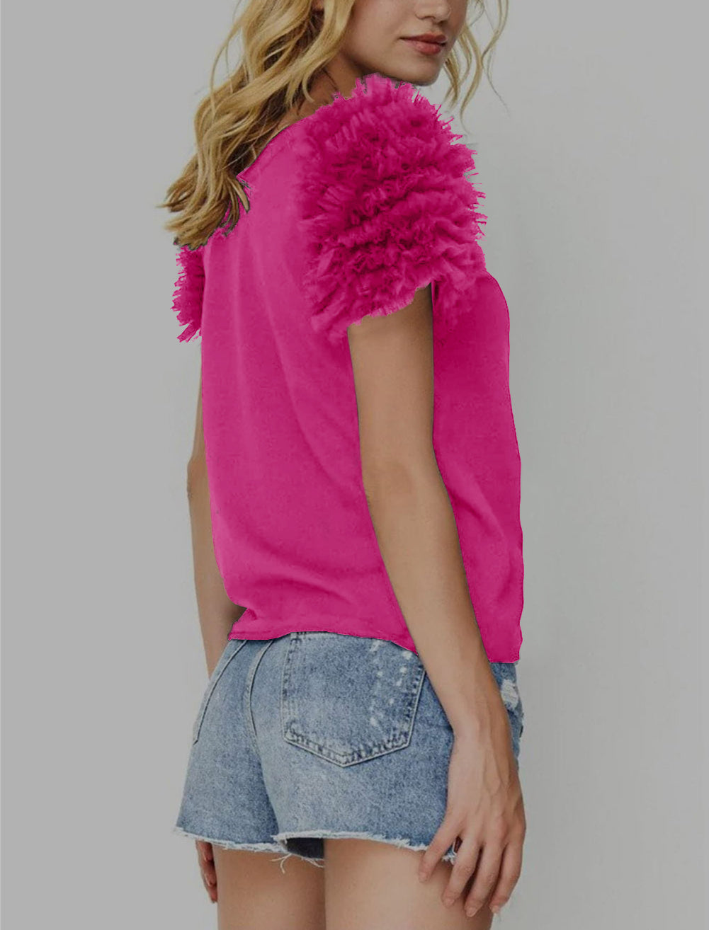 Mesh Ruffled Short Sleeve T Shirt