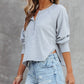 Waffle Knit Side Split Buttoned Henley Top