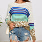 Leopard Striped Mix Pattern Knit Crochet Sweater