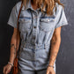Vintage Washed Buttons Pocketed Denim Romper