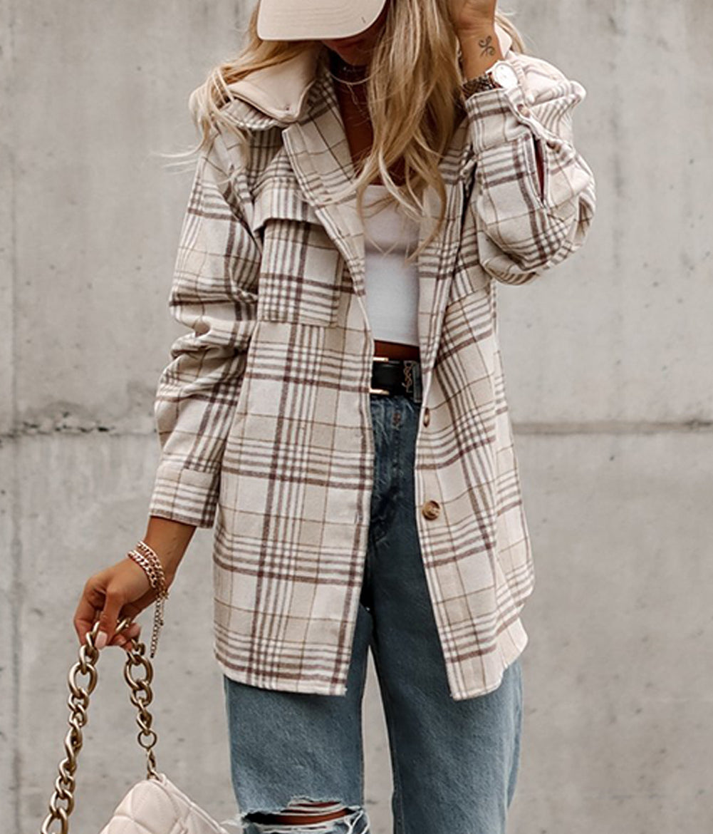Plaid Removable Hood Buttoned Shacket