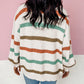 Drop Shoulder Pocketed Stripe Sweater Cardigan