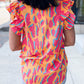Abstract Print V Neck Ruffled Sleeve Blouse