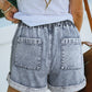 Pocketed Drawstring High Waist Denim Shorts