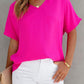 Solid V Neck Short Sleeve Blouse