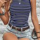 Stripe Contrast Round Neck Sleeveless Slim Top