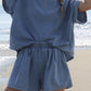 Denim Cuffed Sleeve Tee Elastic Shorts Set