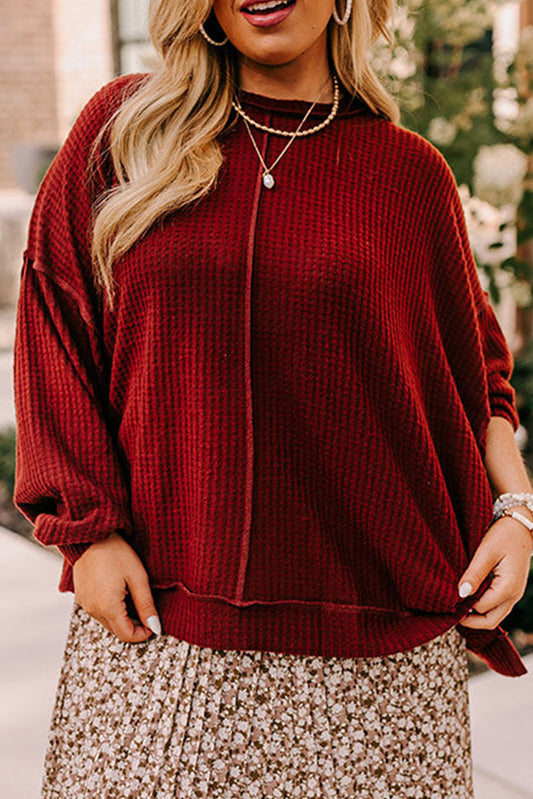 Exposed Seam Detail Waffle Knit Plus Size Top