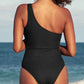 Ribbed One Shoulder Hollowed One Piece Swimsuit