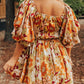 Ruffled Puff Short Sleeve Floral Dress