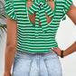 Stripe Butterfly Sleeve V Neck Hollowed Knot Back T Shirt