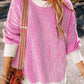 Striped Textured Knit Contrast Edge Loose Sweater