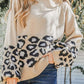 Leopard Patchwork Knitted Puff Sleeve Sweater