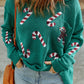Sequined Candy Canes Gingerbread Man Sweater