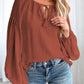 Lantern Sleeve Stripe Tassel Drawstring Blouse