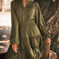 Split Neck Balloon Sleeve Tiered Ruffled Dress