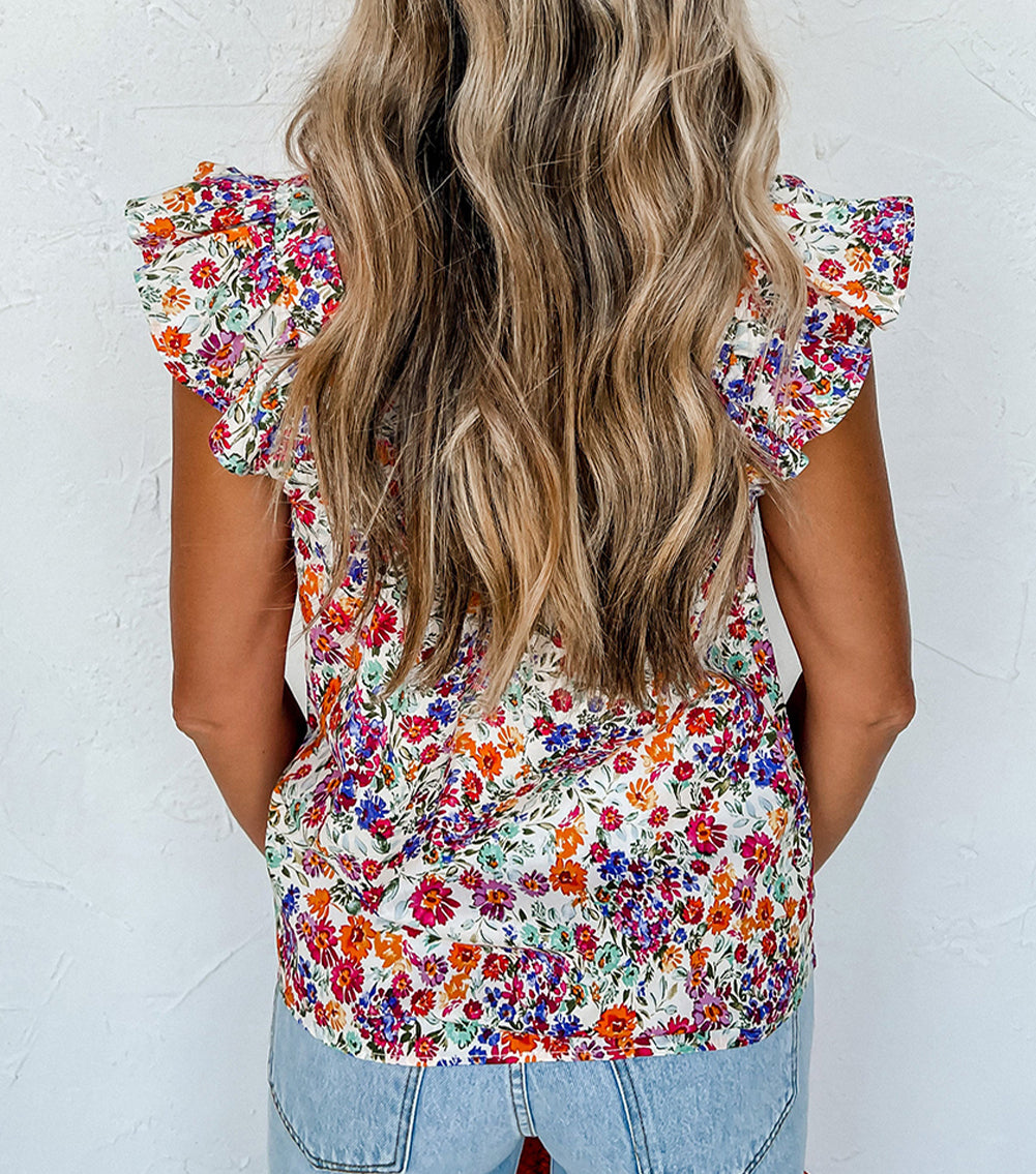 Floral Square Neck Flutter Tank Top