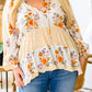 Plus Size Floral Print V Neck Puff Sleeve Blouse