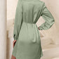 Lace Trim V Neck Tie Waist Long Sleeve Dress