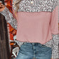 Leopard Print Waffle Knit Patchwork Top