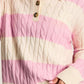 Stripe Cable Knit Collared Henley Sweater