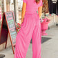 Slim Fit Crop Top and Pleated Wide Leg Pants Set