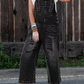 Distressed Bib Pocket Wide Leg Denim Overall