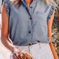 Button Up Ruffled Sleeveless Shirt with Chest Pocket