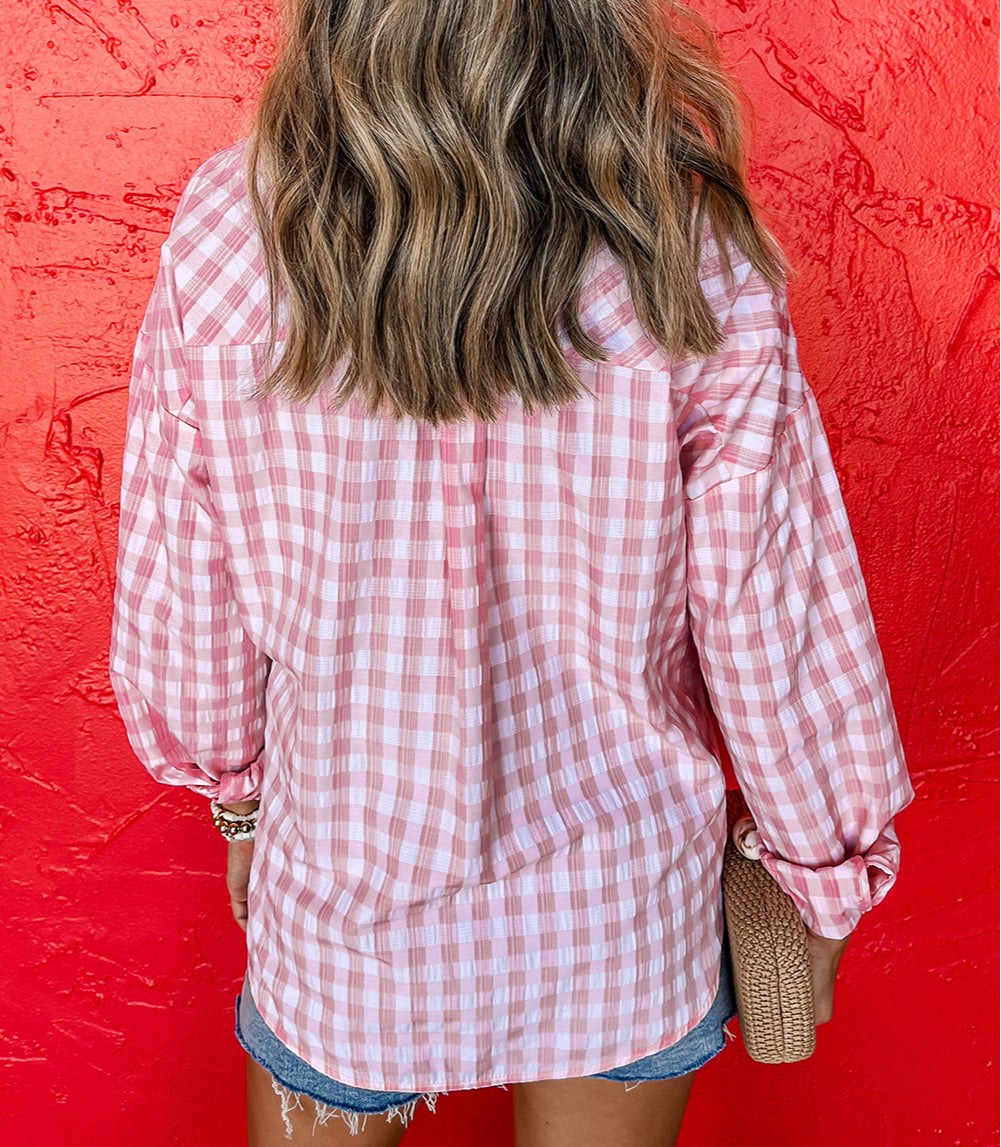 Gingham Print Chest Pockets Buttoned Collared Shirt