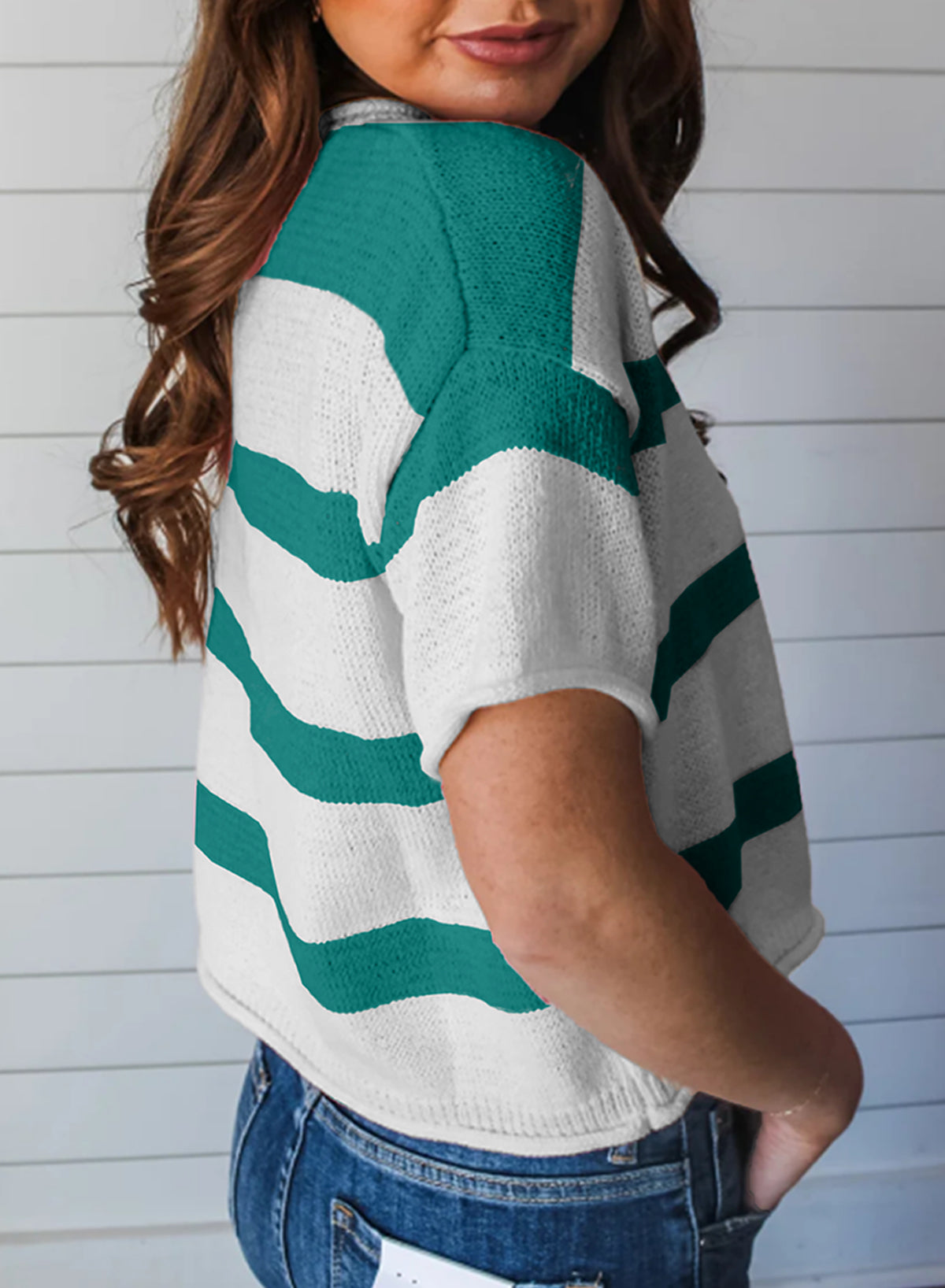 Stripe Dropped Short Sleeve Lightweight Knitted Top