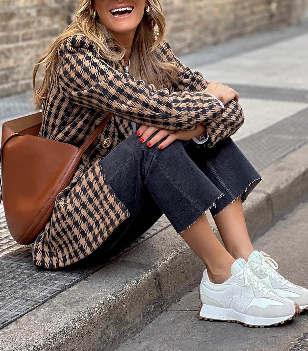 Tweed Plaid Pattern Double Breasted Blazer