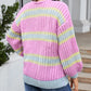 Contrast Striped Open Front Cable Cardigan
