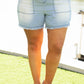 Vintage Frayed Hem Plus Size Drawstring Denim Shorts