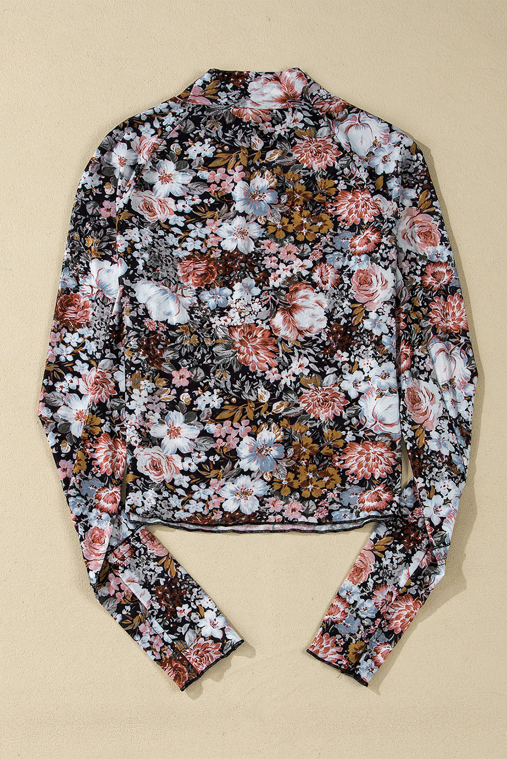 Floral Long Sleeve High Neck Sheath Mesh Blouse
