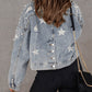 Distressed Pearls Star Cropped Denim Jacket