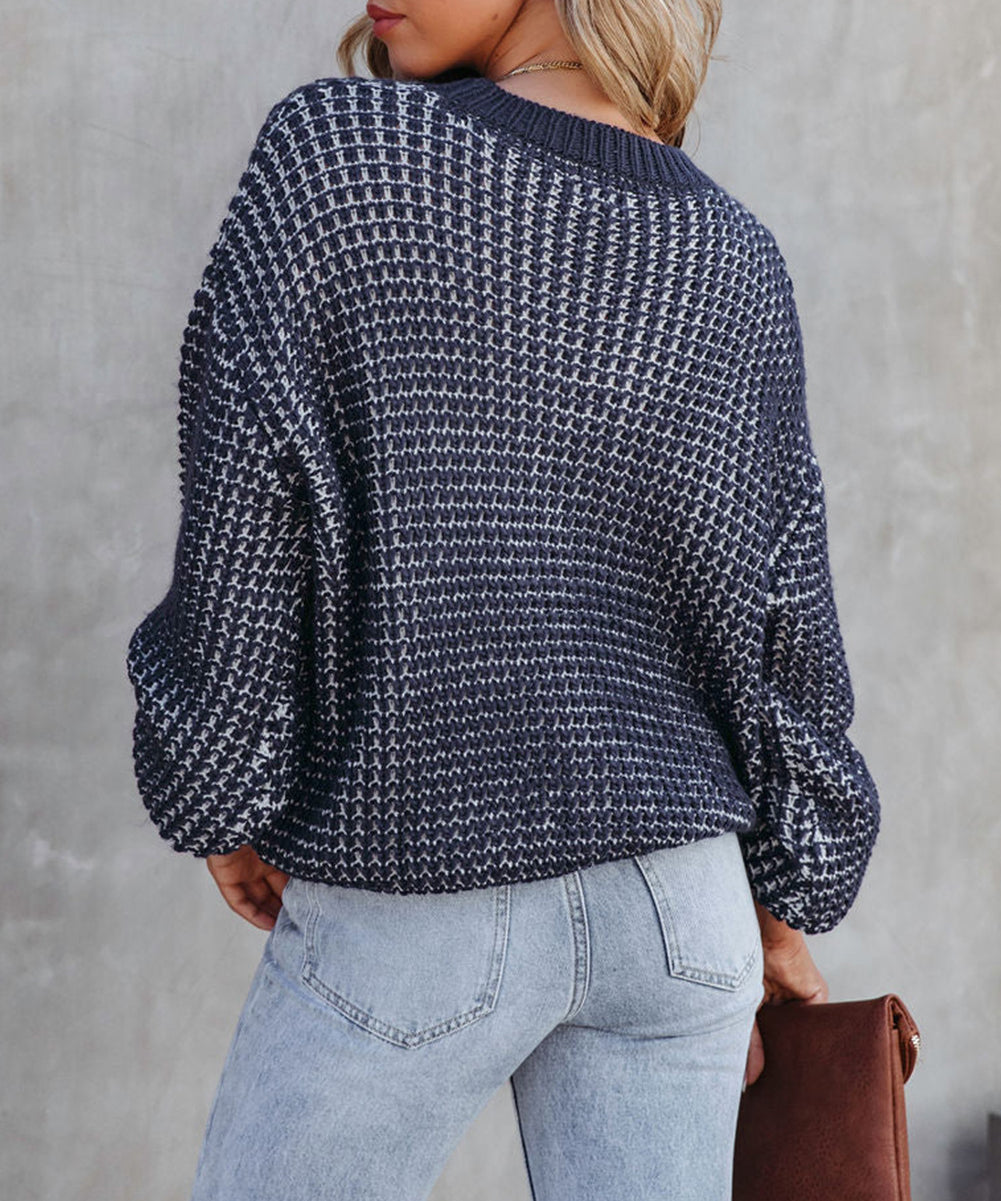 Heathered Knit Drop Shoulder Puff Sleeve Sweater