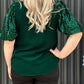 Plus Size Sequin Short Puff Sleeve Top