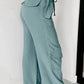 Green Frill Drawstring Waist Crinkle Cargo Pants