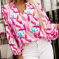 Pink Abstract Brush Print Loose Fit Blouse