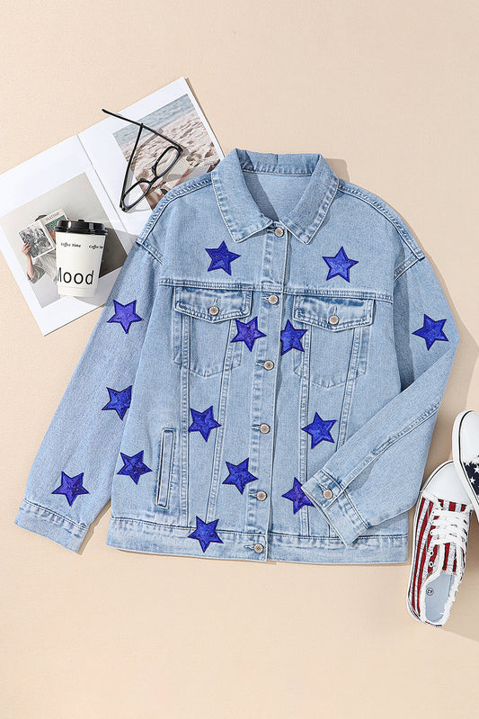 Sequin Star Flap Pocket Denim Jacket