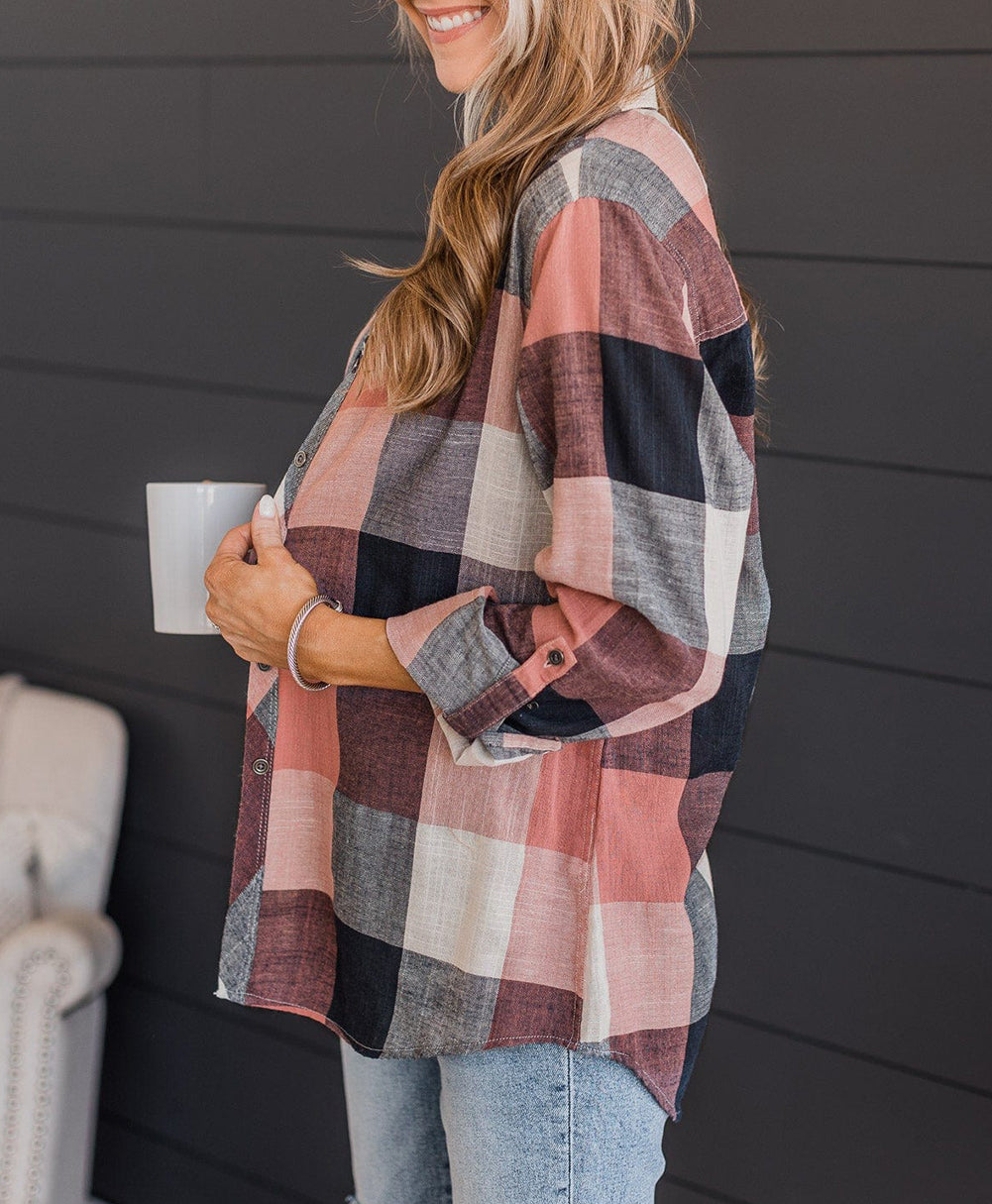 Roll up Sleeve Plaid Pattern Shirt